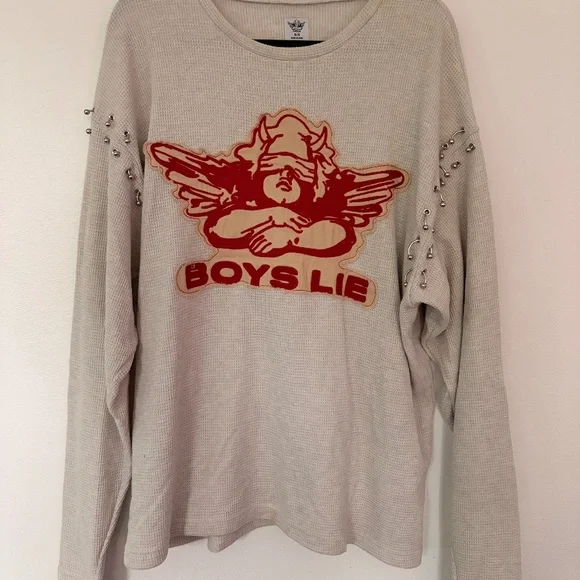 BOYS LIE O/S "STITCH ME UP" THERMAL BOYFRIEND LONGSLEEVE - Picture 1 of 6